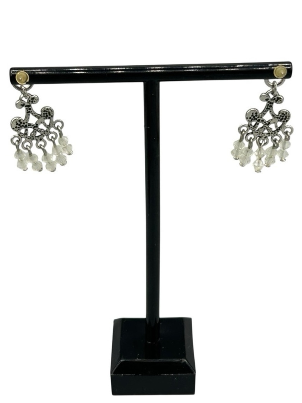 Vintage Silver Tone Chandelier Crystal Drop Earrings
